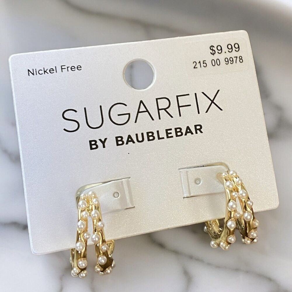 SUGARFIX by BaubleBar Faux Pearl and Gold Tone Double Hoop Earrings